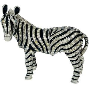 Zebra Shaped Ceramic Hinged Trinket Box Porcelain Crystals Black Silver Blue Eye